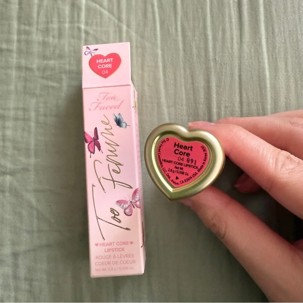 Too Faced Too Femme Heart Core Lipstick Cherry Red Gloss Discontinued
